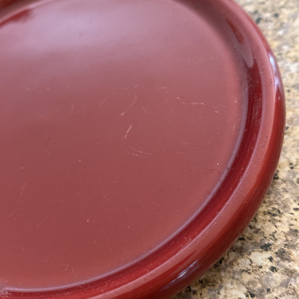 Longaberger Pottery Paprika Red Woven Traditions Small Loaf Pan, Pint Crock, Lid - Picture 13 of 14